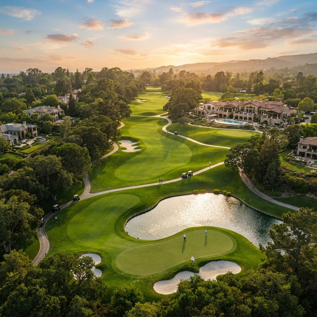 Aerial view of a private golf course